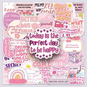 Motivational stickers featuring positive quotes and colourful uplifting designs.