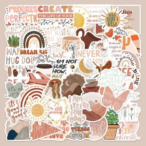 Motivational stickers featuring positive quotes and colourful uplifting designs.