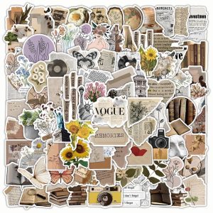 Vintage dreamy stickers featuring soft colours, retro illustrations, and whimsical aesthetic designs.