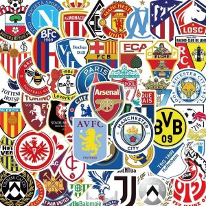 Football team‑themed stickers featuring colourful team designs and sporty illustrations.